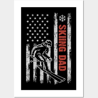 Skiing Dad American Flag Father's Day 4th Of July Gift Posters and Art